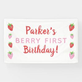 Berry Eerste Verjaardagsbanner Rode Roze Aardbei Spandoek