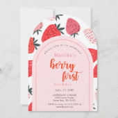 Berry eerste verjaardagsfeest 1e aardbeienboog kaart (Voorkant)
