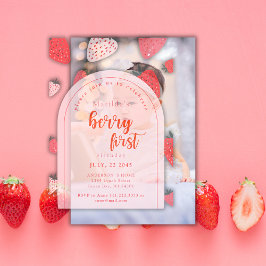 Berry eerste verjaardagsfeest 1e aardbeienboog vellum uitnodigingen