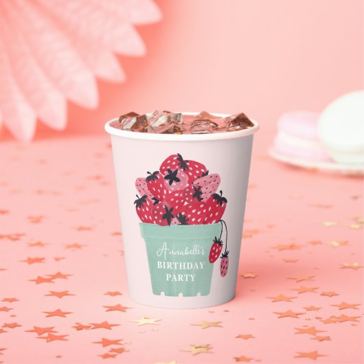 Berry Eerste Verjaardagsfeestje Aardbei Papieren Bekers (Insitu)