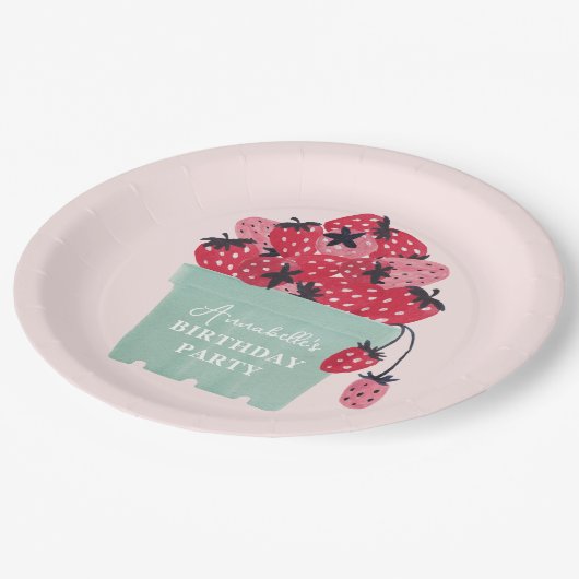 Berry Eerste Verjaardagsfeestje Aardbei Papieren Bordje (Gekanteld)
