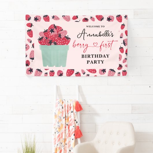 Berry Eerste Verjaardagsfeestje Aardbei Spandoek (Insitu)