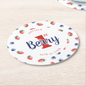 Berry eerste verjaardagsfeestje aardbeien & bosbes ronde kartonnen onderzetter (Gebogen)