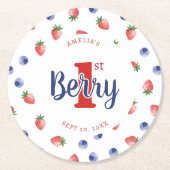 Berry eerste verjaardagsfeestje aardbeien & bosbes ronde kartonnen onderzetter (Voorkant)