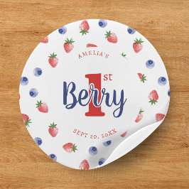 Berry eerste verjaardagsfeestje aardbeien & bosbes ronde sticker
