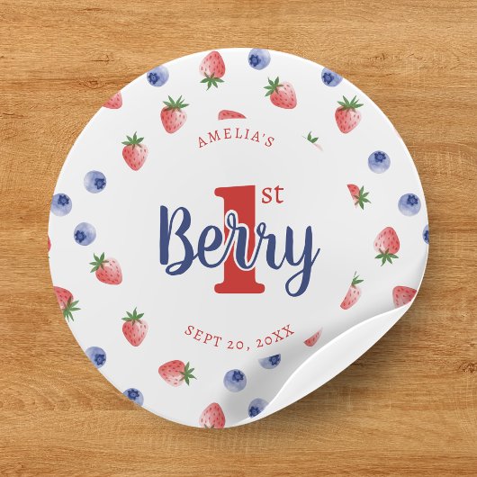 Berry eerste verjaardagsfeestje aardbeien & bosbes ronde sticker