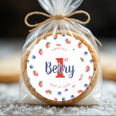 Berry eerste verjaardagsfeestje aardbeien & bosbes ronde sticker