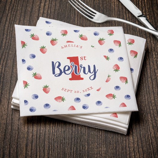 Berry eerste verjaardagsfeestje aardbeien & bosbes servet