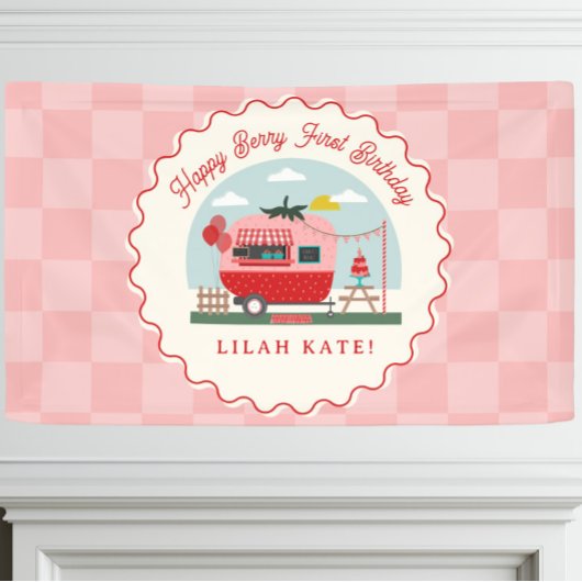 Berry Eerste Verjaardagsfeestje Aardbeiencamper Spandoek