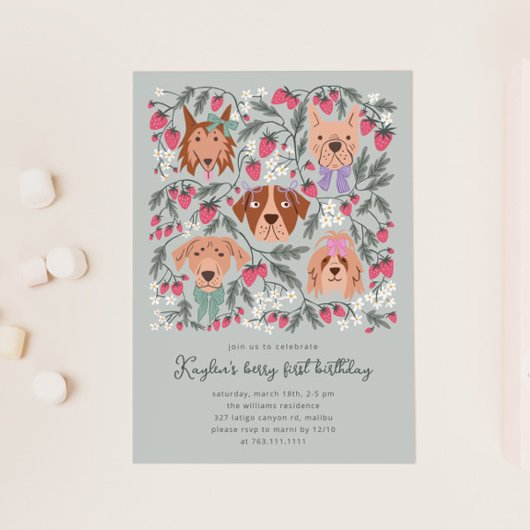 Berry eerste verjaardagsfeestje | Aardbeihonden Kaart