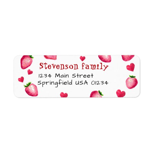 Berry eerste verjaardagsfeestje Strawberry Hearts Etiket (Voorkant)