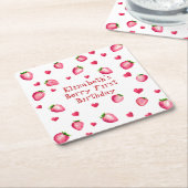 Berry eerste verjaardagsfeestje Strawberry Hearts Kartonnen Onderzetters (Schuin)