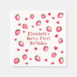 Berry eerste verjaardagsfeestje Strawberry Hearts Servet