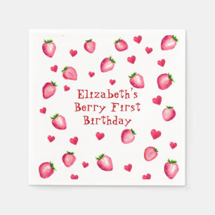 Berry eerste verjaardagsfeestje Strawberry Hearts Servet
