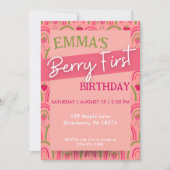 Berry Eerste Verjaardagsfeestuitnodiging, Aardbei Kaart (Voorkant)