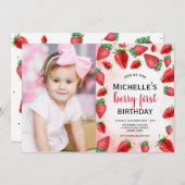 Berry Eerste Verjaardagsuitnodiging, Aardbeien Ver Kaart (Voorkant / Achterkant)