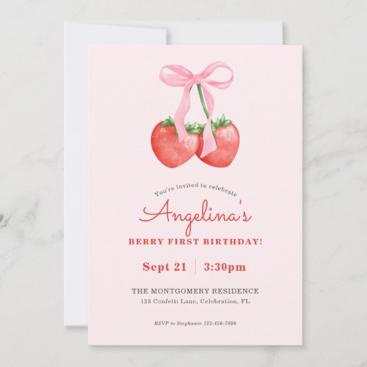 Berry eerste Waterverf aardbei 1e verjaardag Kaart (Voorkant)