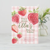 Berry eerste zomer aardbei Verjaardag uitnodiging (Staand voorkant)