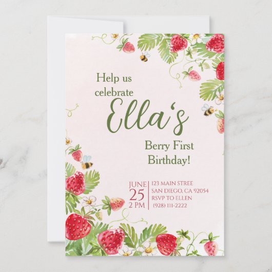 Berry eerste zomer aardbei Verjaardag uitnodiging (Voorkant)