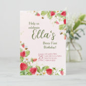 Berry eerste zomer aardbei Verjaardag uitnodiging (Staand voorkant)