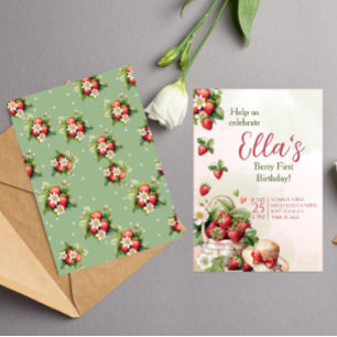 Berry eerste zomer aardbei Verjaardag uitnodiging