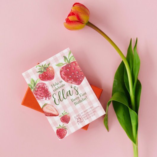 Berry eerste zomer aardbei Verjaardag uitnodiging
