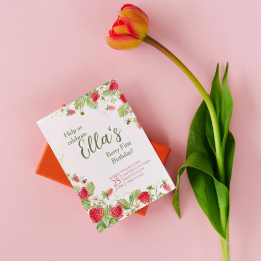 Berry eerste zomer aardbei Verjaardag uitnodiging