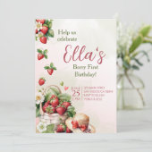 Berry eerste zomer aardbei Verjaardag uitnodiging (Staand voorkant)
