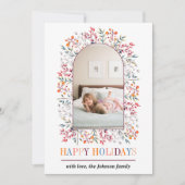 Berry en bladarch met kleurrijke kerstfoto feestdagenkaart (Voorkant)