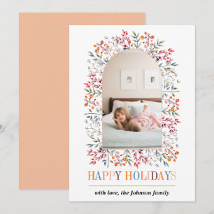 Berry en bladarch met kleurrijke kerstfoto feestdagenkaart