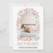 Berry en bladarch met kleurrijke kerstfoto feestdagenkaart (Voorkant)