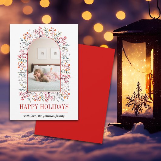 Berry en bladarch Prettige feestdagen kerstfoto Feestdagenkaart