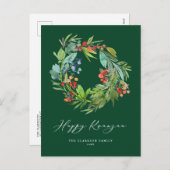 Berry en Greenery Krans Groen Happy Kwanzaa Feestdagenkaart (Voorkant / Achterkant)