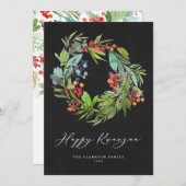 Berry en Greenery Wreath Chalkboard Happy Kwanzaa Feestdagenkaart (Voorkant / Achterkant)
