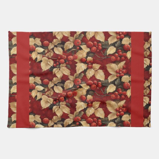 Berry en Leaf Pattern Keukenhanddoek (Horizontaal)