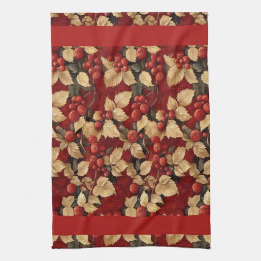 Berry en Leaf Pattern Keukenhanddoek (Verticaal)