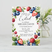 Berry Exited Watercolor Strawberry Bridal Shower Kaart (Staand voorkant)
