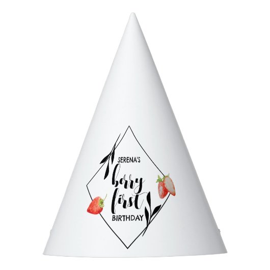 Berry First | 1e verjaardag | Aardbei | Modern Feesthoedjes (Voorkant)