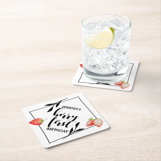 Berry First | 1e verjaardag | Aardbei | Modern Kartonnen Onderzetters (Insitu)