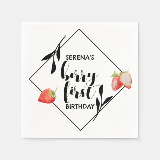 Berry First | 1e verjaardag | Aardbei | Modern Servet (Voorkant)