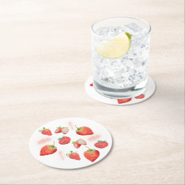 Berry First | 1e verjaardag | Aardbei | Patroon Ronde Kartonnen Onderzetter