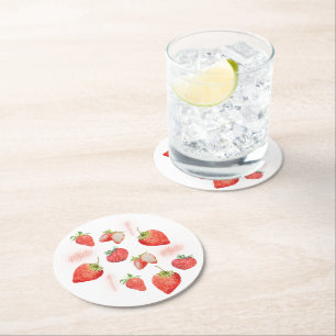 Berry First 1e verjaardag Aardbei Patroon Ronde Kartonnen Onderzetter