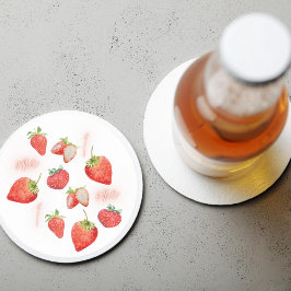 Berry First | 1e verjaardag | Aardbei | Patroon Ronde Kartonnen Onderzetter