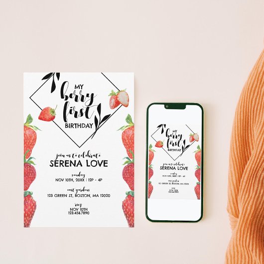 Berry First | 1e verjaardag | Aardbei | Wit Kaart