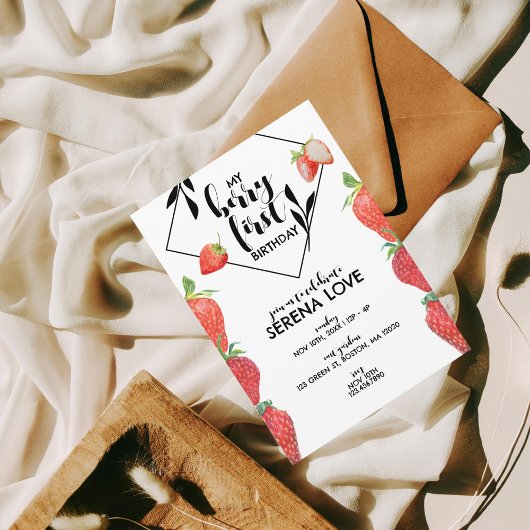 Berry First | 1e verjaardag | Aardbei | Wit Kaart