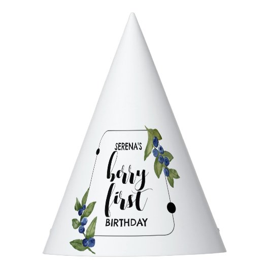 Berry First | 1e verjaardag | Blueberry Modern Feesthoedjes (Voorkant)