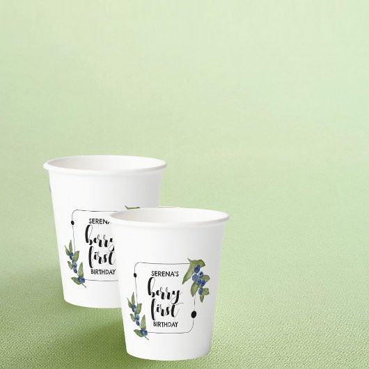 Berry First | 1e verjaardag | bosbes | Minimaal Papieren Bekers
