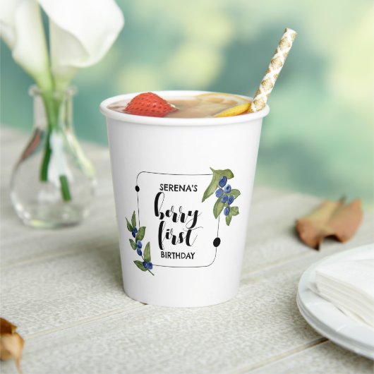 Berry First | 1e verjaardag | bosbes | Minimaal Papieren Bekers (Insitu)
