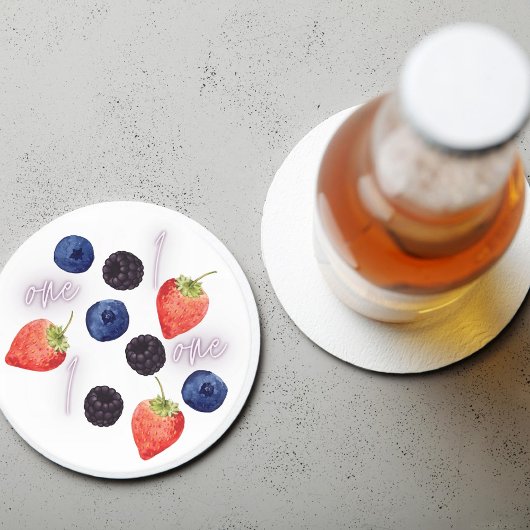 Berry First | 1e verjaardag | Gemengde bessen | Pa Ronde Kartonnen Onderzetter