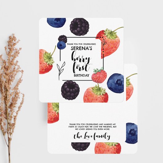Berry First | 1e verjaardag | Gemengde bessen vier Bedankkaart